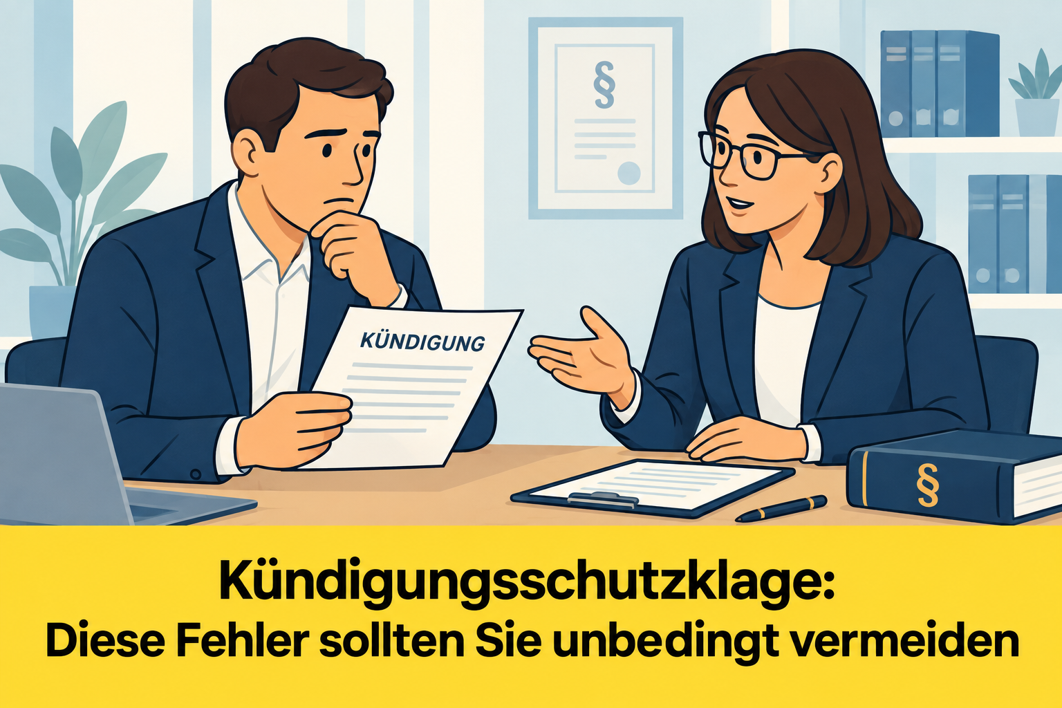 Arbeitnehmer bespricht seine Kündigung mit einer Fachanwältin für Arbeitsrecht.