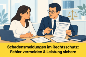 Versicherungsnehmerin bespricht eine Schadensmeldung im Rechtsschutz mit einem Berater.